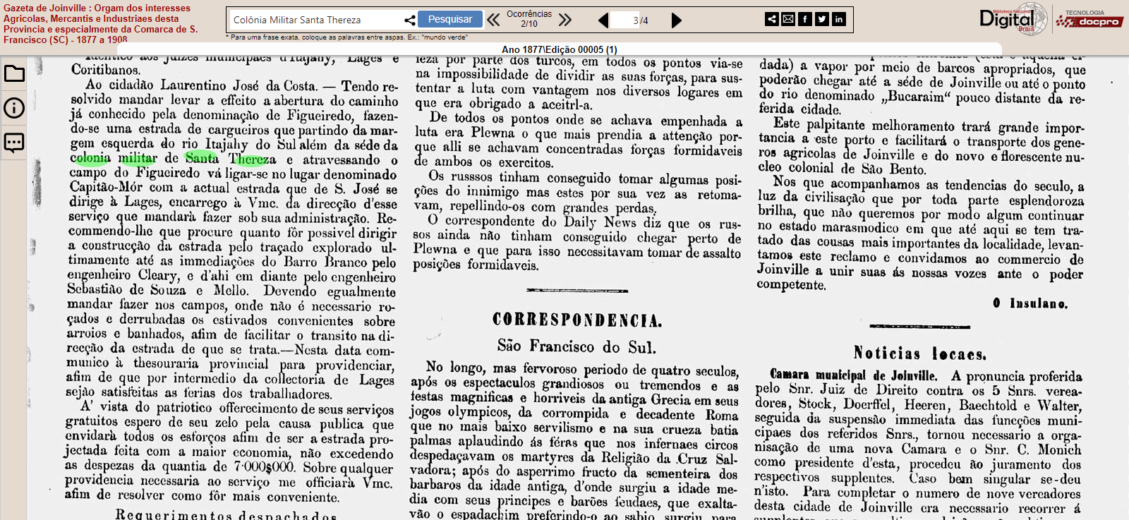 Recomendações para execução de reformas na Estrada para Lages – Gazeta de Joinville 1877 ed. 00005