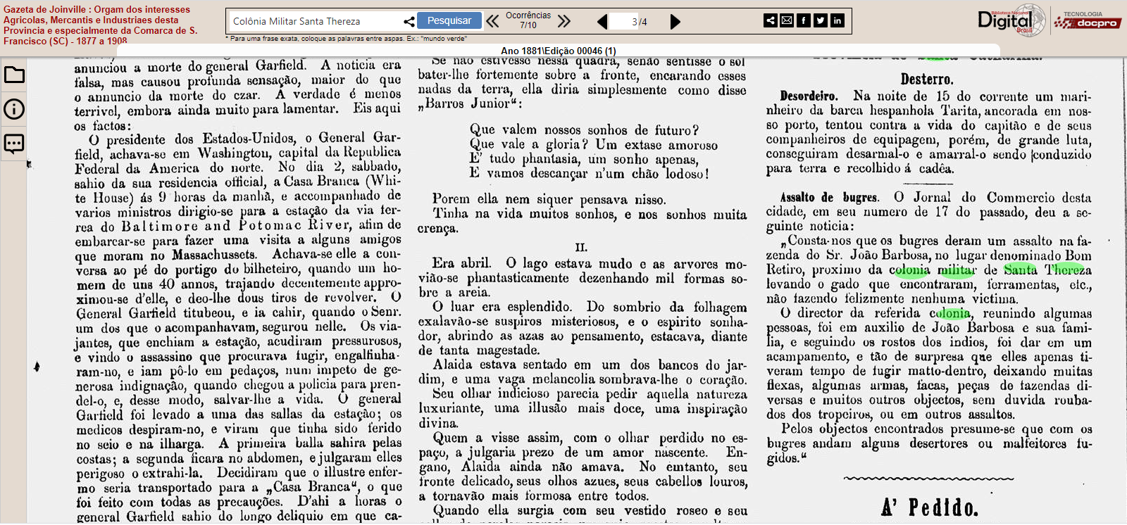 Ataque de índios – Gazeta de Joinville 1881 ed. 00046