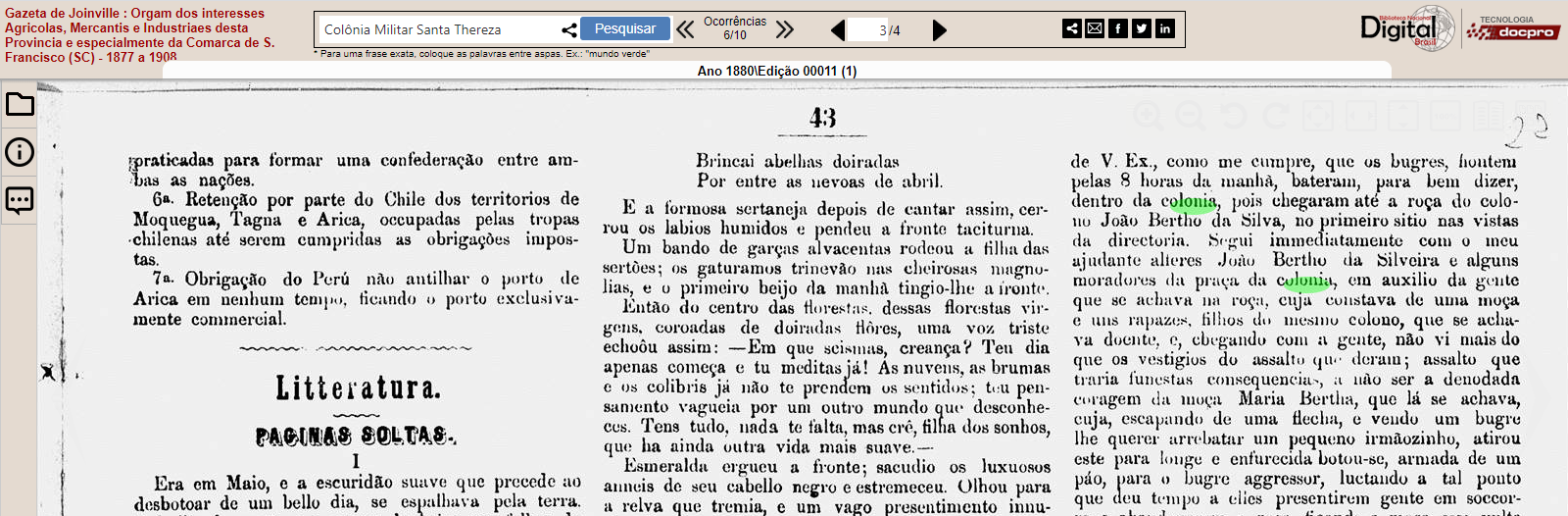 Ataque de bugres na Colônia Militar – Gazeta de Joinville – 1880 ed. 00011