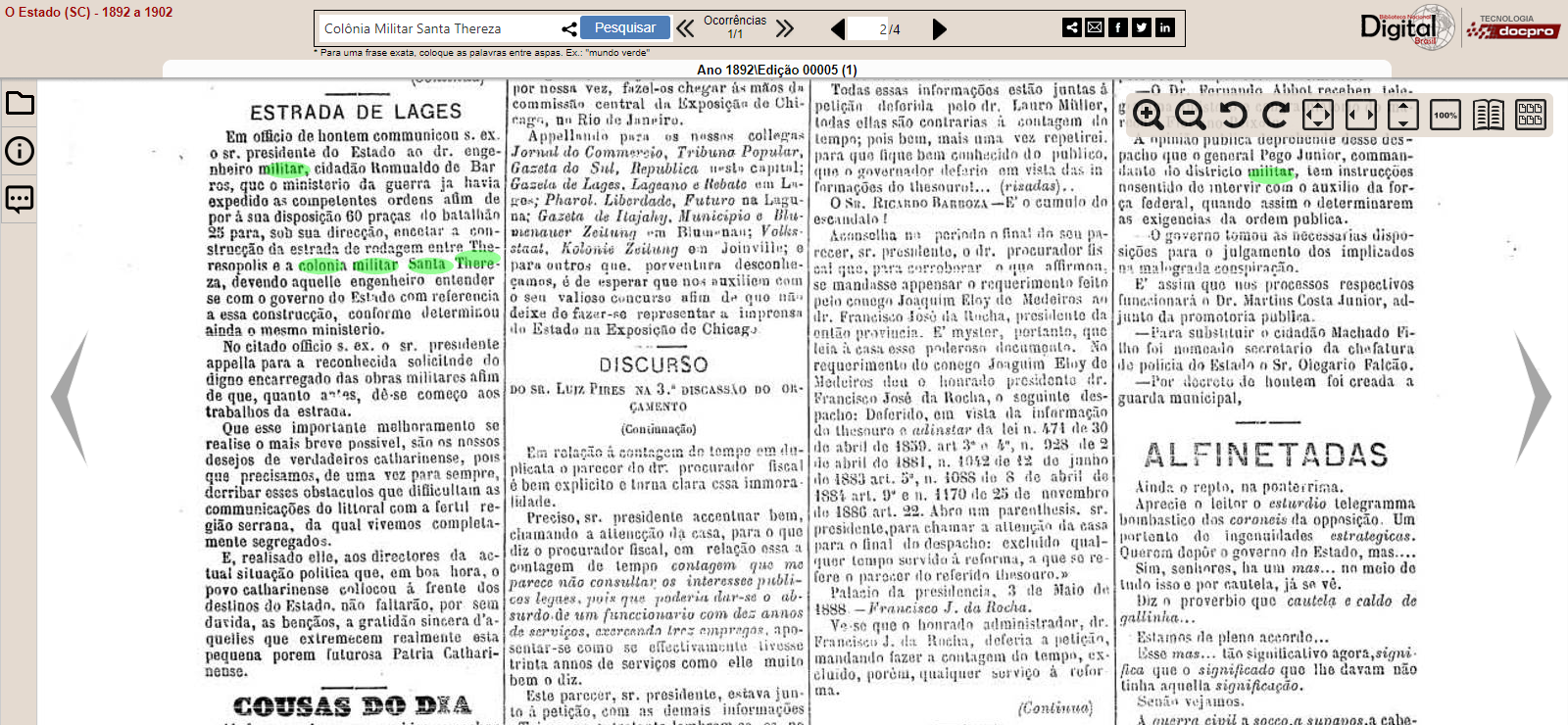 Construção da Estrada de Rodagem de Theresópolis à Colônia Militar – O Estado (SC) 1892 ed. 00005